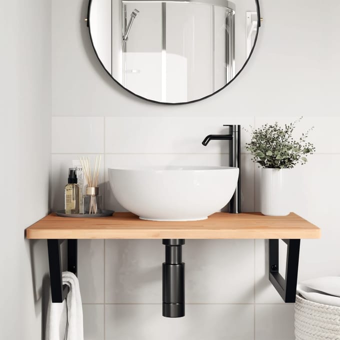 vidaXL - Badkamer - wandschap - staal - en - massief - beukenhout