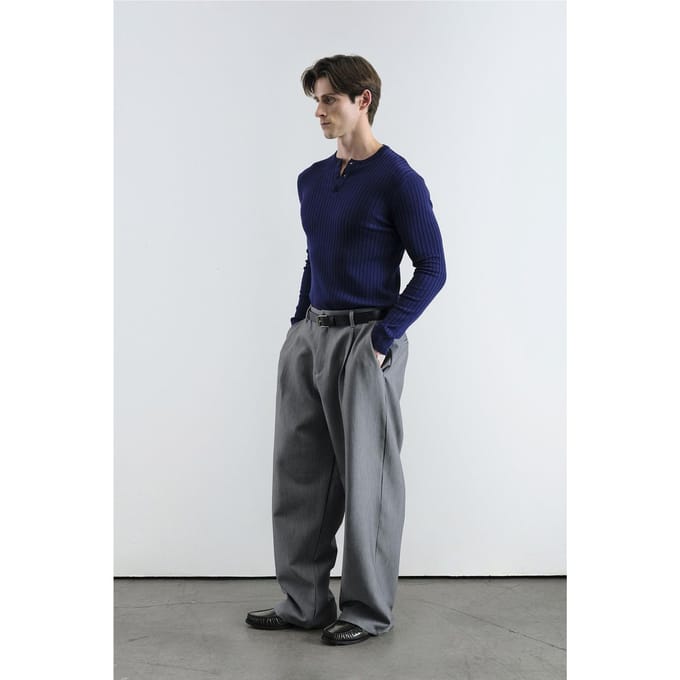 Slim Fit Knopkraag Lange Mouwen T-Shirt