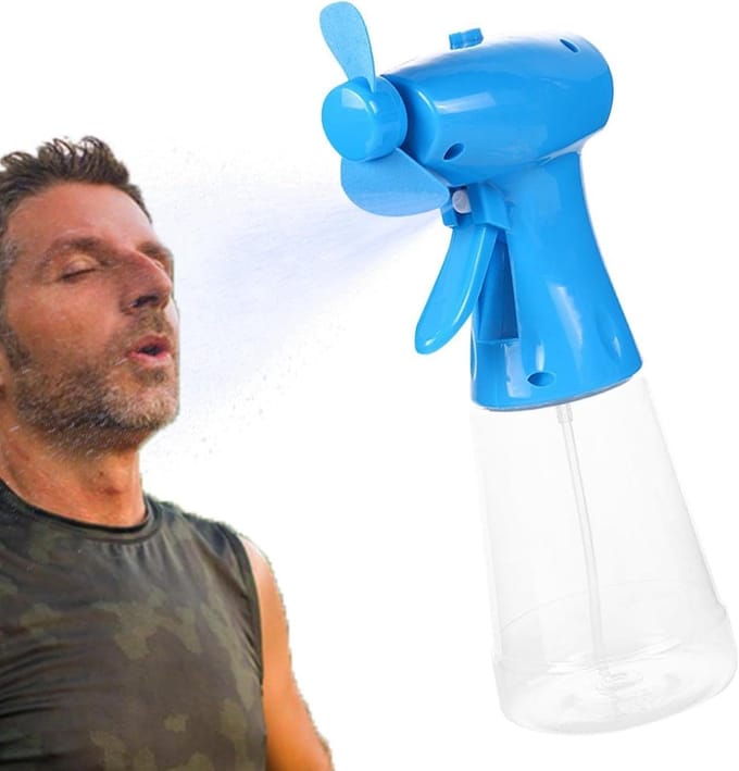 Draagbare mistventilator - Handventilator - Persoonlijke verkoeling - Met watersproeier - 350 ml inhoud - Blauw