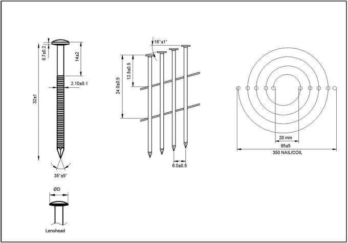 Coilspijkers - Ringnagels - Houtverbinding - Roestvrij staal - 21 x 32 mm