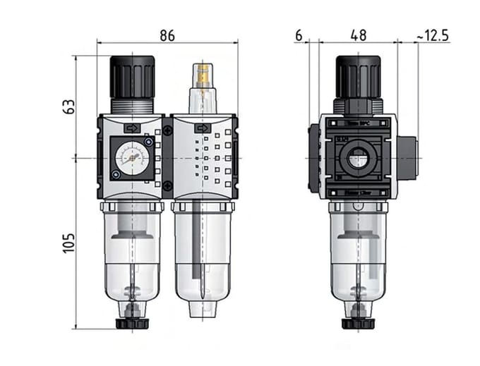 FRL G1/4'' 800l/min 0,5-10,0bar/7-145psi Futura 0