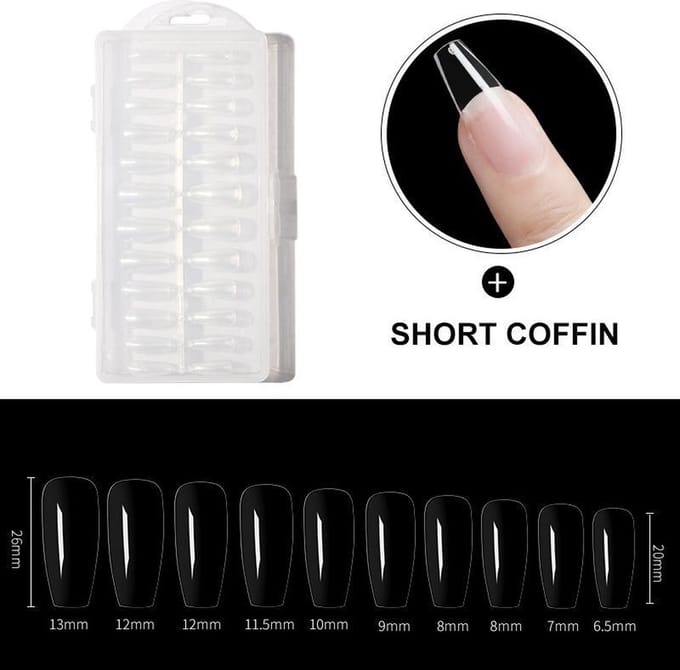 Dermarolling Nageltips Short Coffin 10 maten - 240 stuks