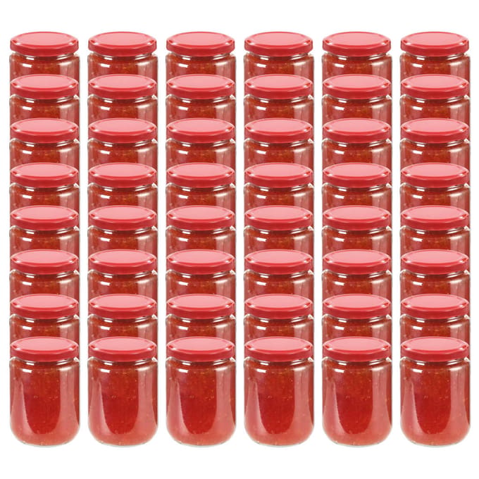 vidaXL - Jampotten - met - rode - deksels - 48 - st - 230 - ml - glas
