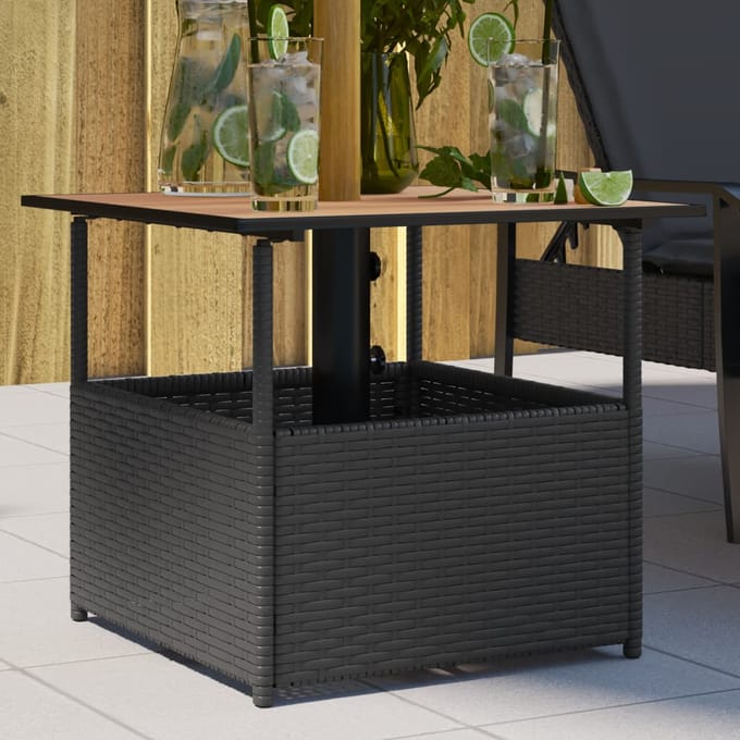 vidaXL - Tuintafel - met - parasolgat - 55x55x46,5 - cm - poly - rattan - zwart