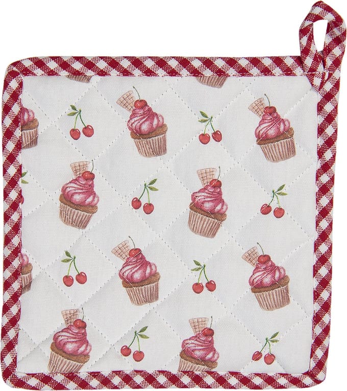 Clayre & Eef Pannenlap 20x20 cm Rood Wit Katoen Cupcakes
