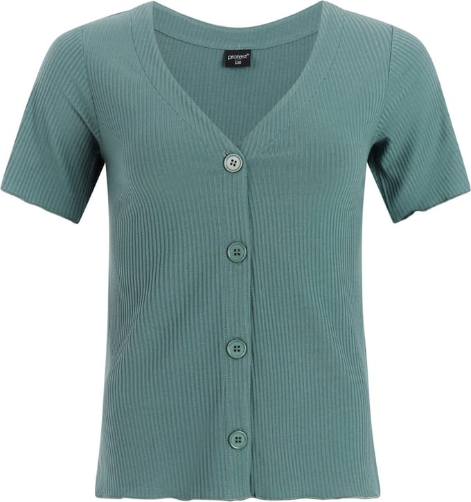 Protest PRTOval - T-shirt Dames - Korte mouwen - V hals - Knoopsluiting - Crème
