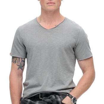 T-shirt gemêleerd met V-hals en raw edges Superdry