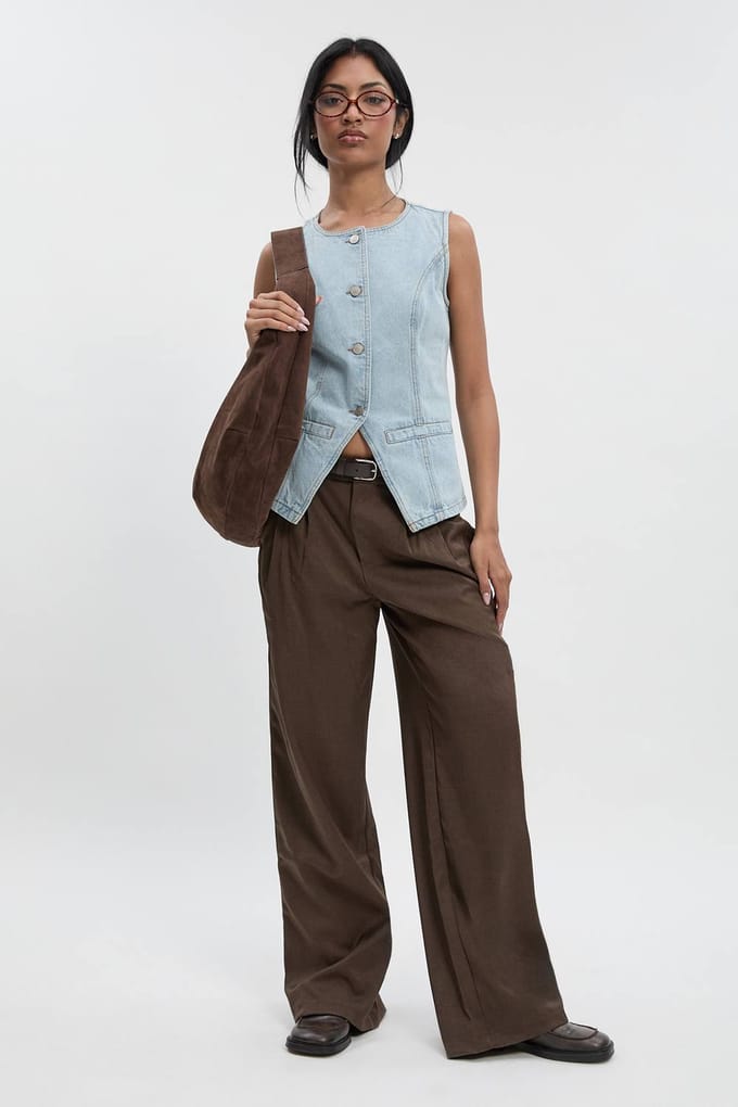 boohoo Dames Longline denim-vest | Bleach Wash | Maat: 6