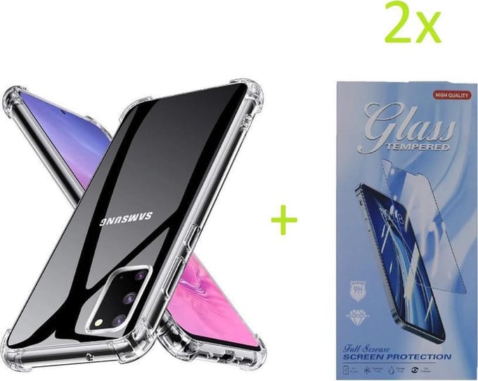 Shockproof Hoesje Geschikt voor: Samsung Galaxy Note 20 - Anti Shock Silicone Bumper - Transparant + 2X Tempered Glass Screenprotector