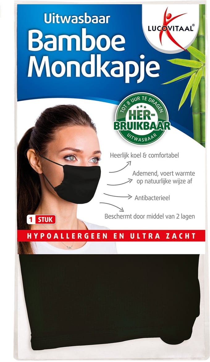 Lucovitaal Bamboe Mondkapje Zwart
