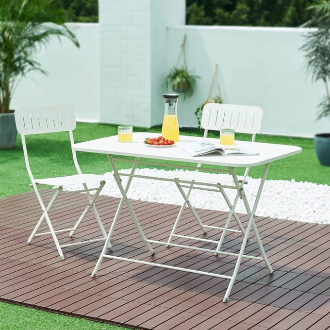 Klaptafel Sande tuintafel metaal vierkant 71x110x70 cm wit [en.casa]
