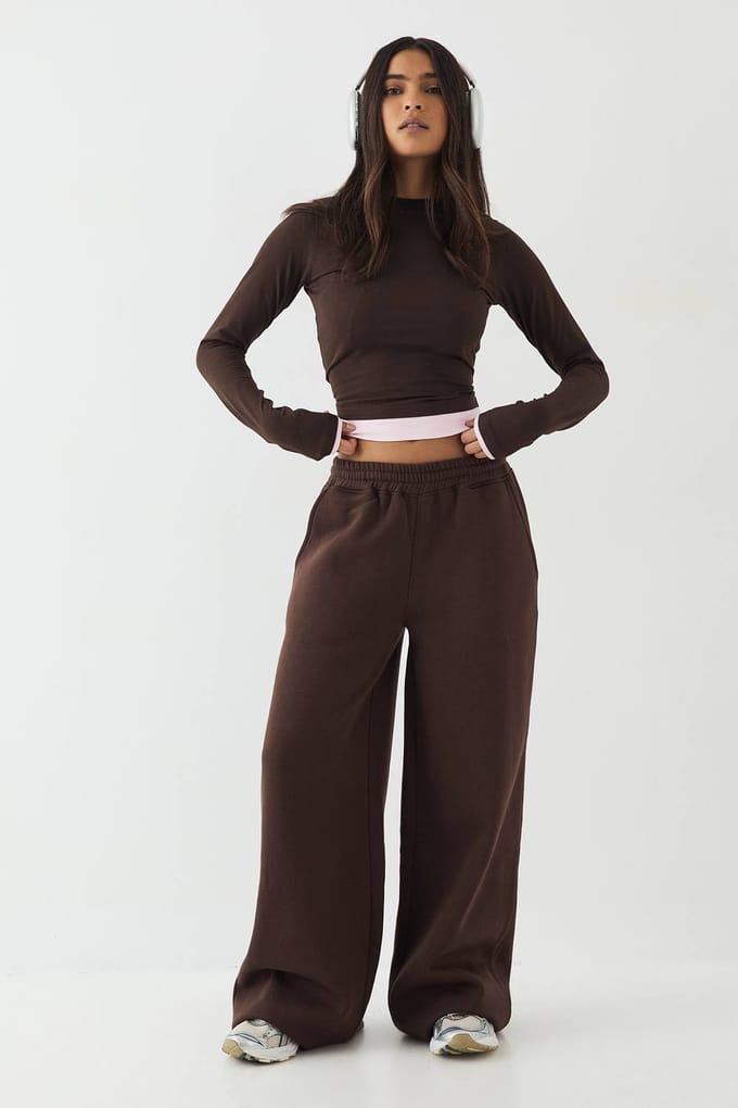 Dames DSGN Studio Contrast Lange Mouwen Top | Dark Chocolate | Maat: 2XL