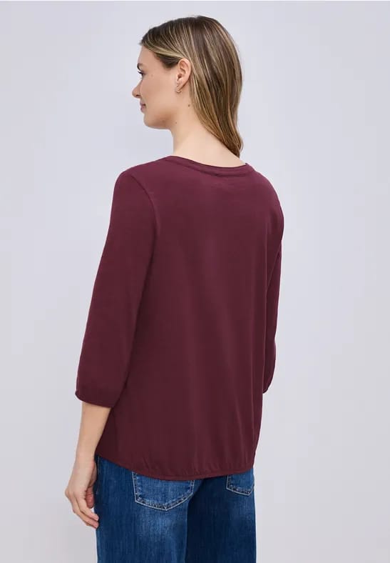 Shirt met 3/4-mouwen, split neck en knopen