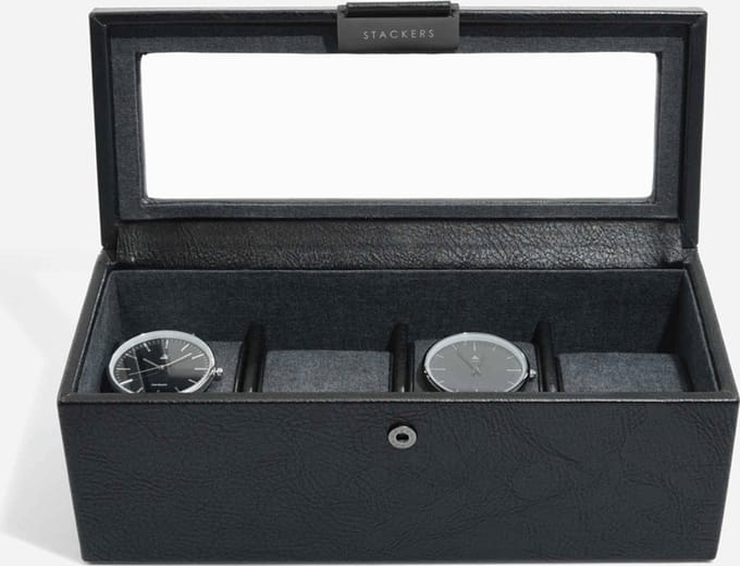 STACKERS BLACK - Luxe Horloge Doos - Opbergdoos - 4 vakken - Heren