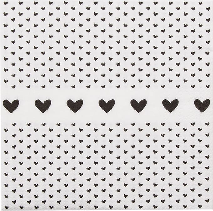 Clayre & Eef Servetten Papier Set van 20 33x33 cm (20) Wit Zwart Papier Harten