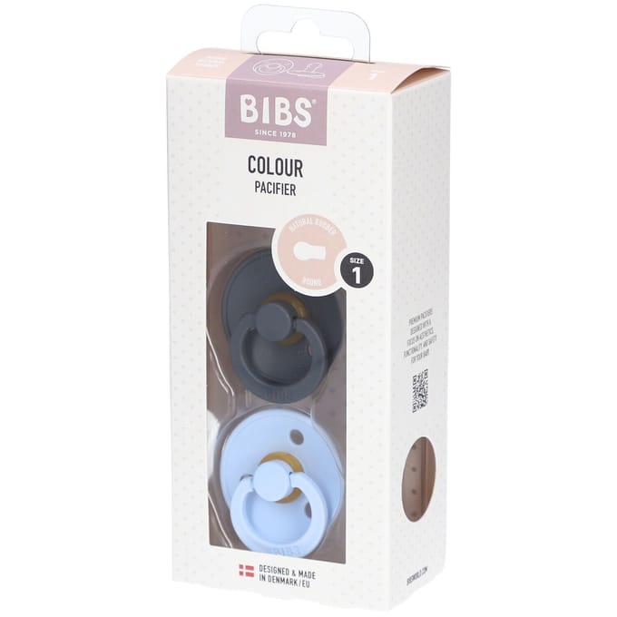 BiBS - Colour Pacifier - Stage 1 Fopspeen - 0+ maanden - 2 stuks - Iron / Baby Blue