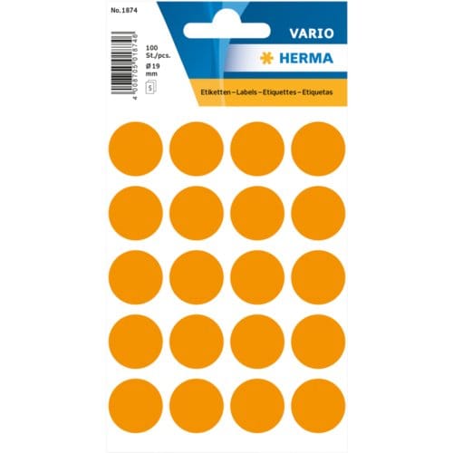 Herma 1874 Etiket Ø 19mm Fluor-Oranje - 100 etiketten
