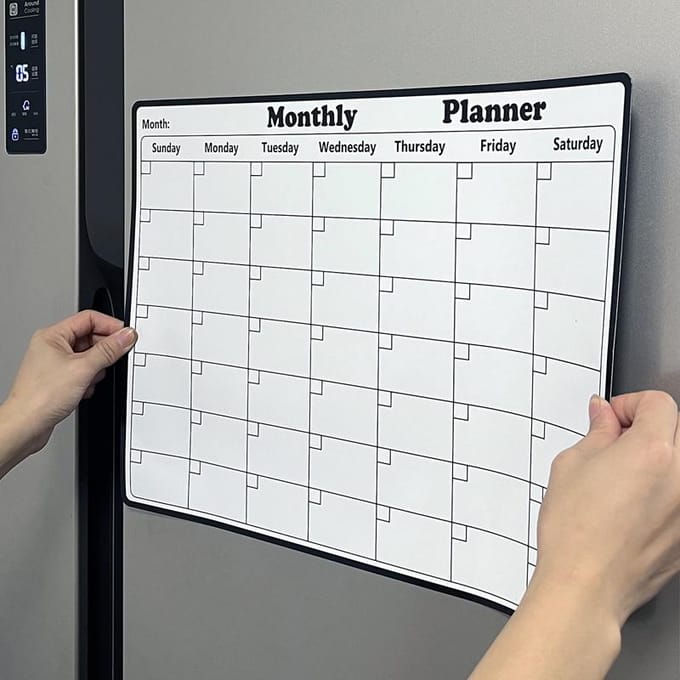 Feuille de calendrier de réfrigérateur A3 autocollant magnétique tableau de messages menu planificateur mensuel effaçable à sec pour tableau blanc de réfrigérateur white