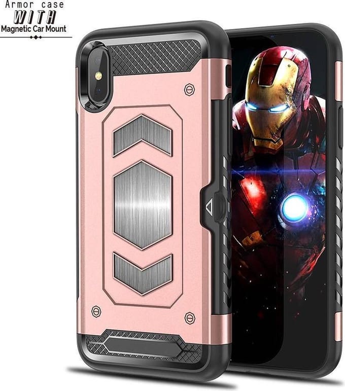 Ntech hoesje Geschikt voor iPhone Xs Max Luxe Armor Case met Pashouder - Rosegoud