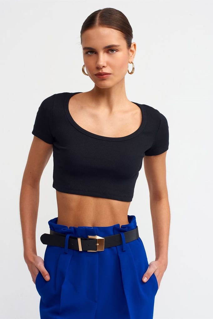 Dames Geribbelde Cropped T-Shirt