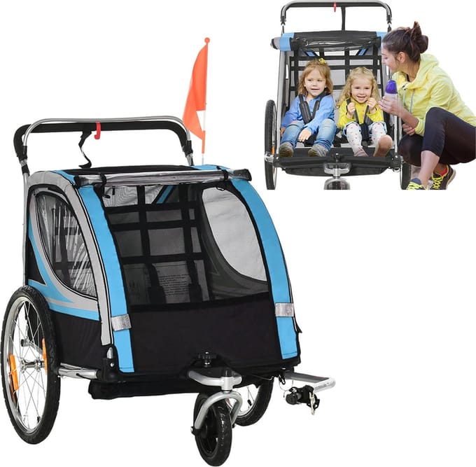 VELTRR® Fietskar Voor Kinderen - Kinderfietskar - Kinderbuggy - Zwart met Blauw