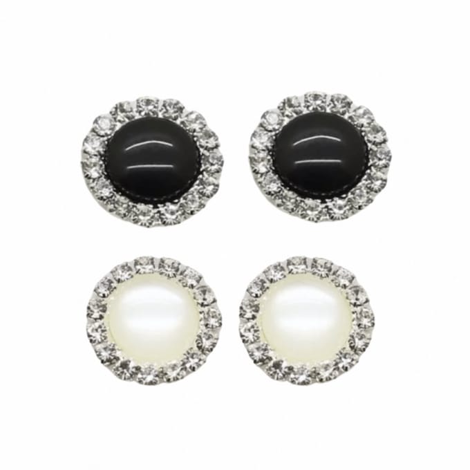 2 Paar Clip Oorbellen-Zwart-Wit-1.5cm