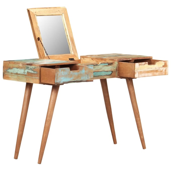 vidaXL - Kaptafel - met - spiegel - 112x45x76 - cm - massief - gerecycled - hout