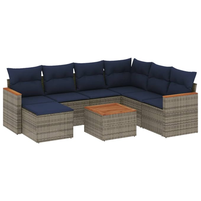 vidaXL - 8-delige - tuinbankset - met - kussens, - grijs - polyrotan