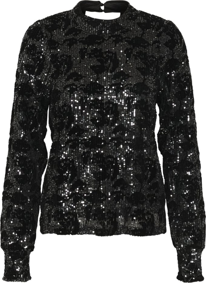 Kaffe KAgrit Sequin Dames Blouse -Black/dark silver sequin