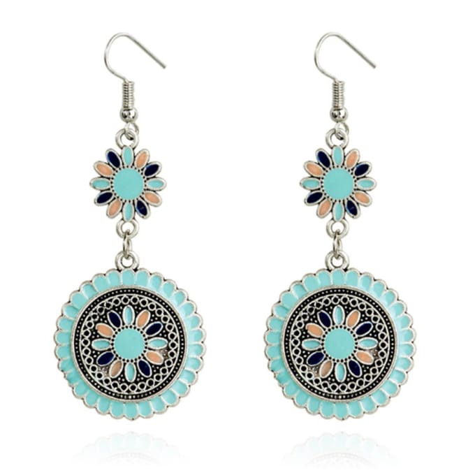 Ronde dames oorhangers met bloemvorm Ibiza multicolor turquoise