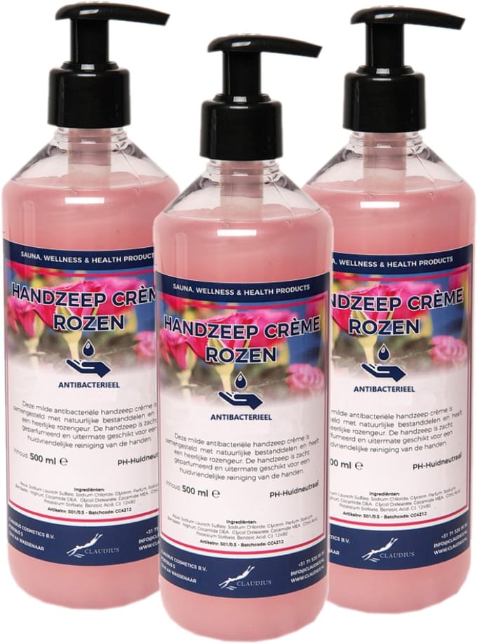 Handzeep Creme Rozen 500 ml - met gratis pompje - set van 3 stuks