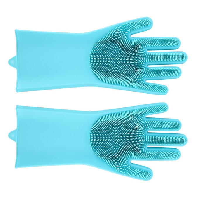 2 Pièces Gants de Douche de Massage pour Bain d'Animal de Compagnie Chat Chien Brosse Nettoyante Multifonctionnelle blue