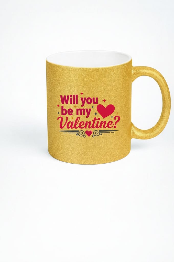 Gouden Glitter Valentijn Mok 'Will you be my Valentine?' - Romantisch Cadeau Liefde