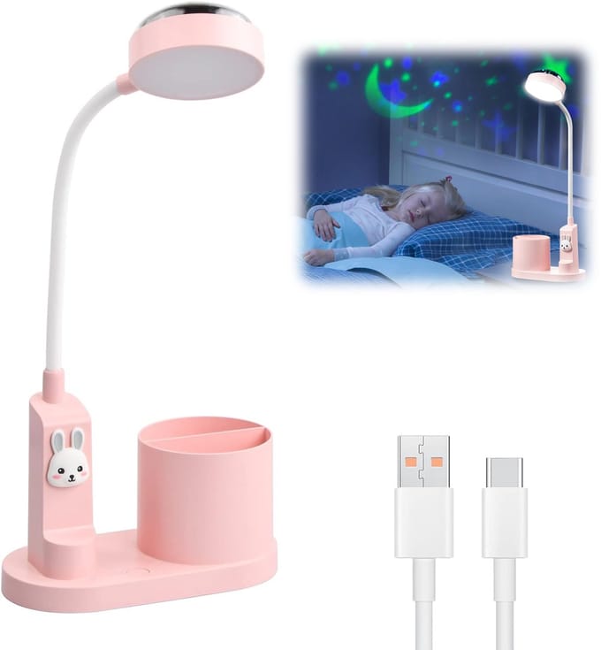 Bureaulamp Met Sterrenprojector - Leuke Tafellamp Met Pennenhouder - Naast De Studielamp Voor Kinderen - LED-Leeslamp