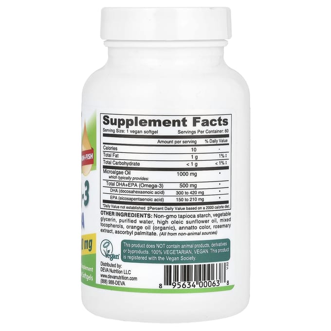 Vegan Omega 3, DHA-Eicosapentaeenzuur, 500 mg, 60 Plantaardige Softgels