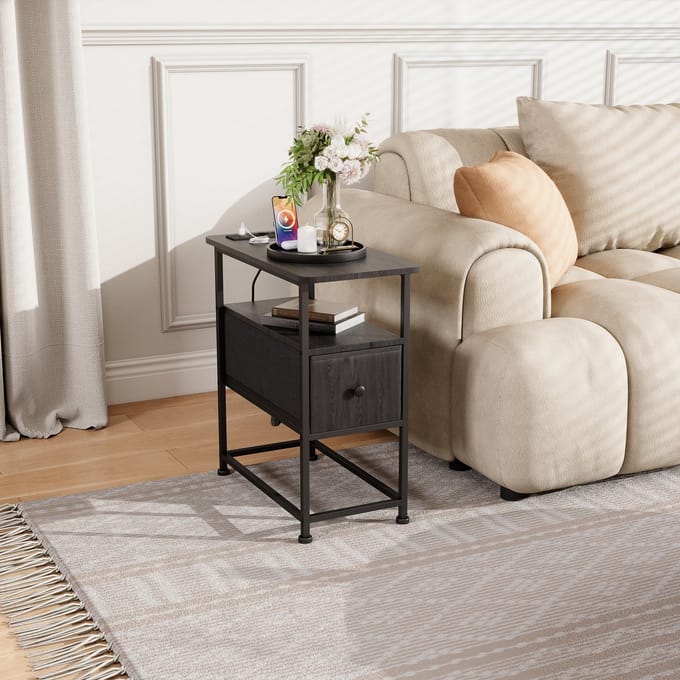 Zwart Nachtkastje – 1 Lade, USB & Type-C, Opbergvak, 60x30x62 cm