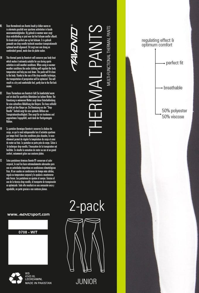 Avento - maat 152- Thermobroek Junior - 2-Pack - Wit