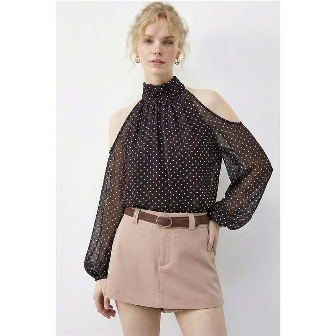 Effen Chiffon Colblouse met Uitsnijding