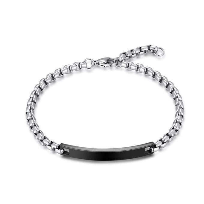 Twice As Nice Armband in edelstaal, forcat met zwart plaatje 21cm