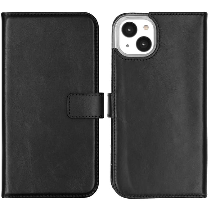 Selencia Hoesje - Geschikt voor Apple iPhone 14 Plus - Echt Lederen Bookcase - Zwart