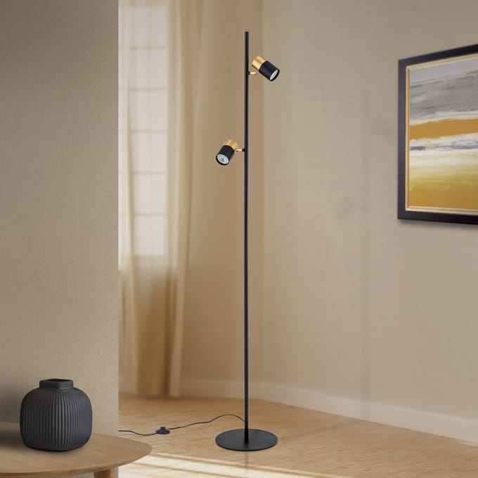 ORION Kevin vloerlamp, 2-lamps, zwart/goud
