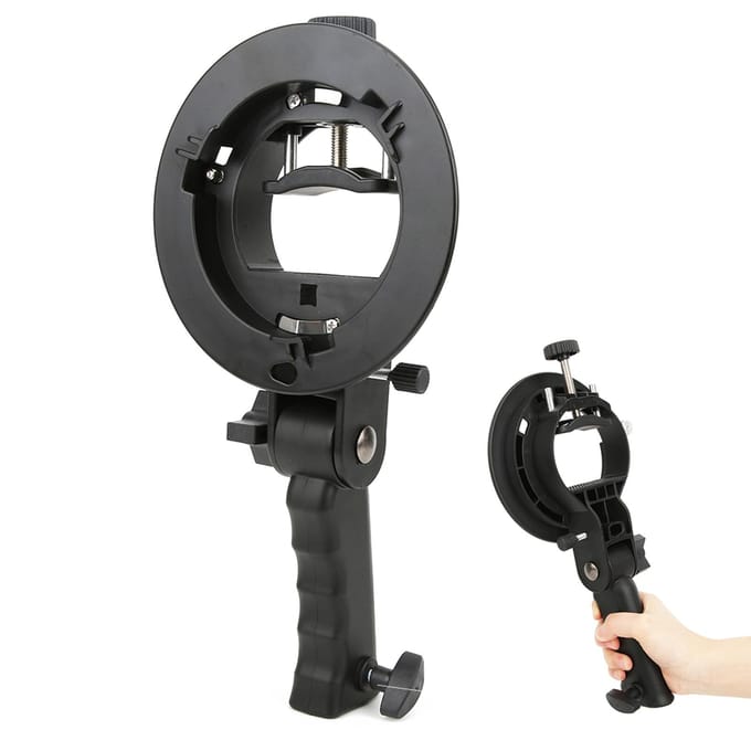 Support en forme de S pour lampe torche à monture Bowens, noir