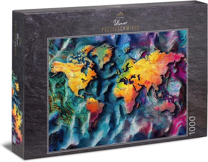 Wereldkaart Puzzel - Abstract Design - Ontspanning Thuis - Premium Karton - 1000 Stukjes - Multicolor