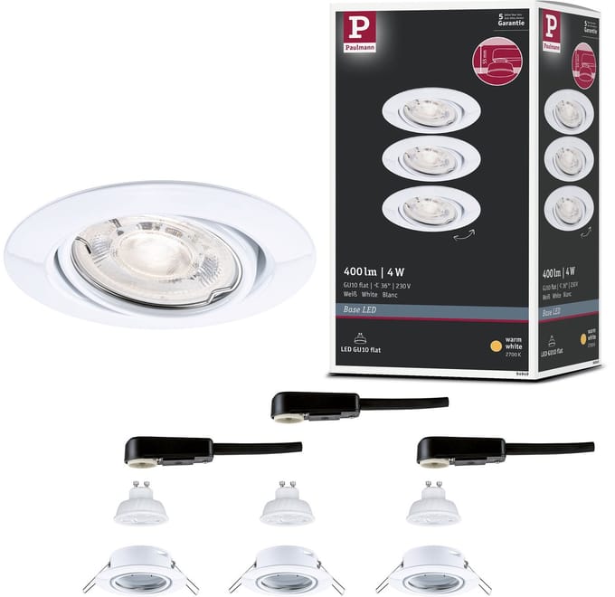 LED-inbouwlamp Base GU10 Flat draaibaar 3x4W 3x400lm 230V 2700K Wit