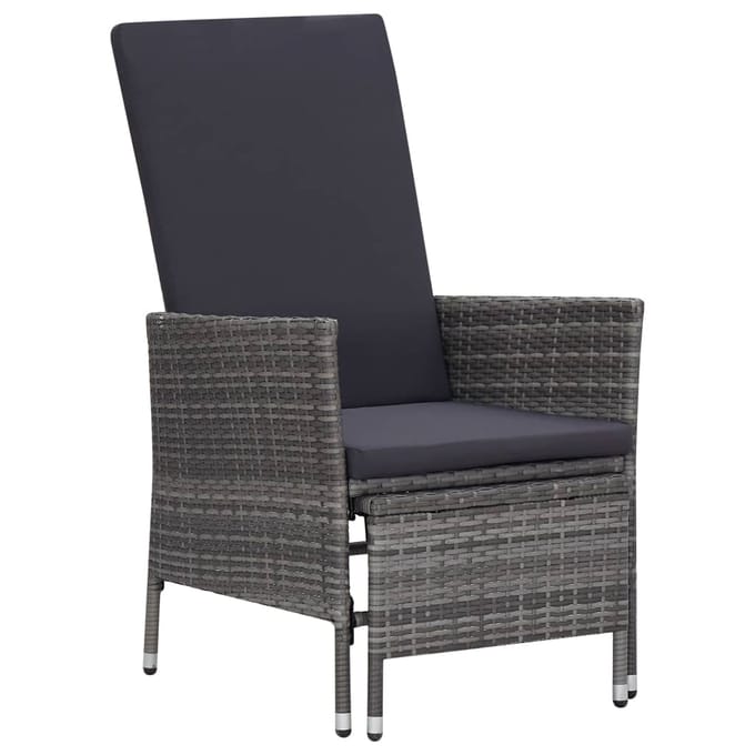 vidaXL - Tuinstoel - verstelbaar - met - kussens - poly - rattan - grijs