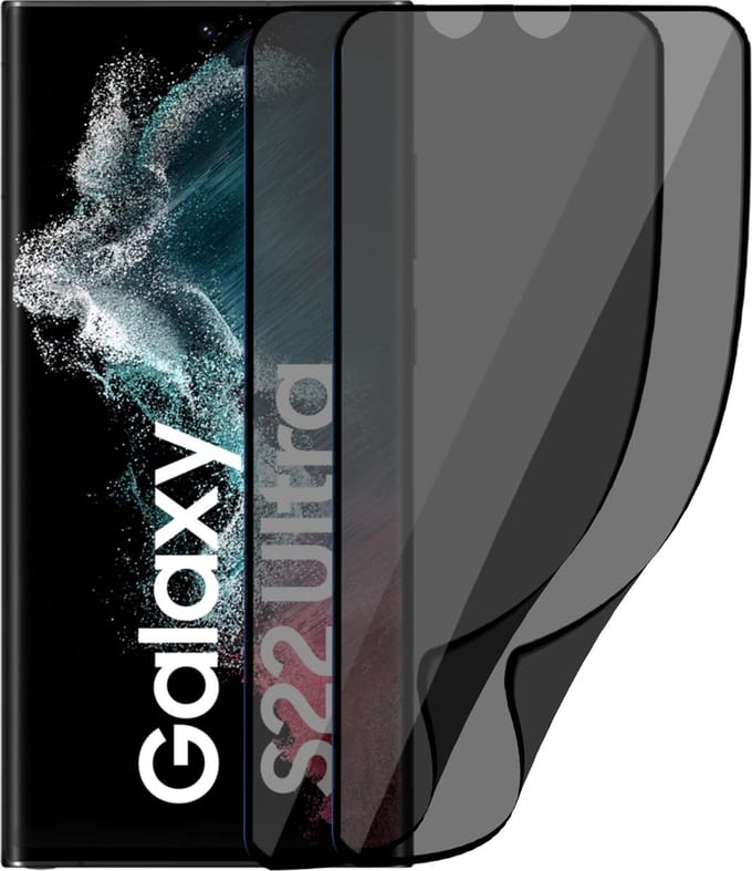 2x Privacy Screenprotector geschikt voor Samsung S22 Ultra - Privé Folie Screen Protector - Privacy Proteqt+