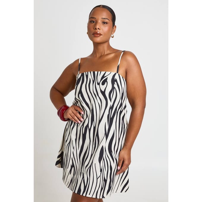 boohoo Dames Plus Zebraprint Linnen Getailleerde Rechte Jurk | Maat: 54