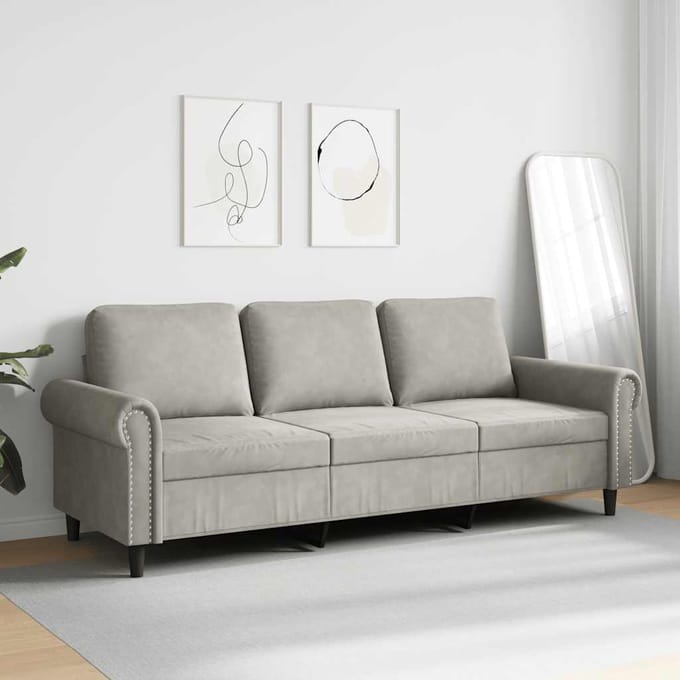 vidaXL - Driezitsbank - 180 - cm - fluweel - lichtgrijs