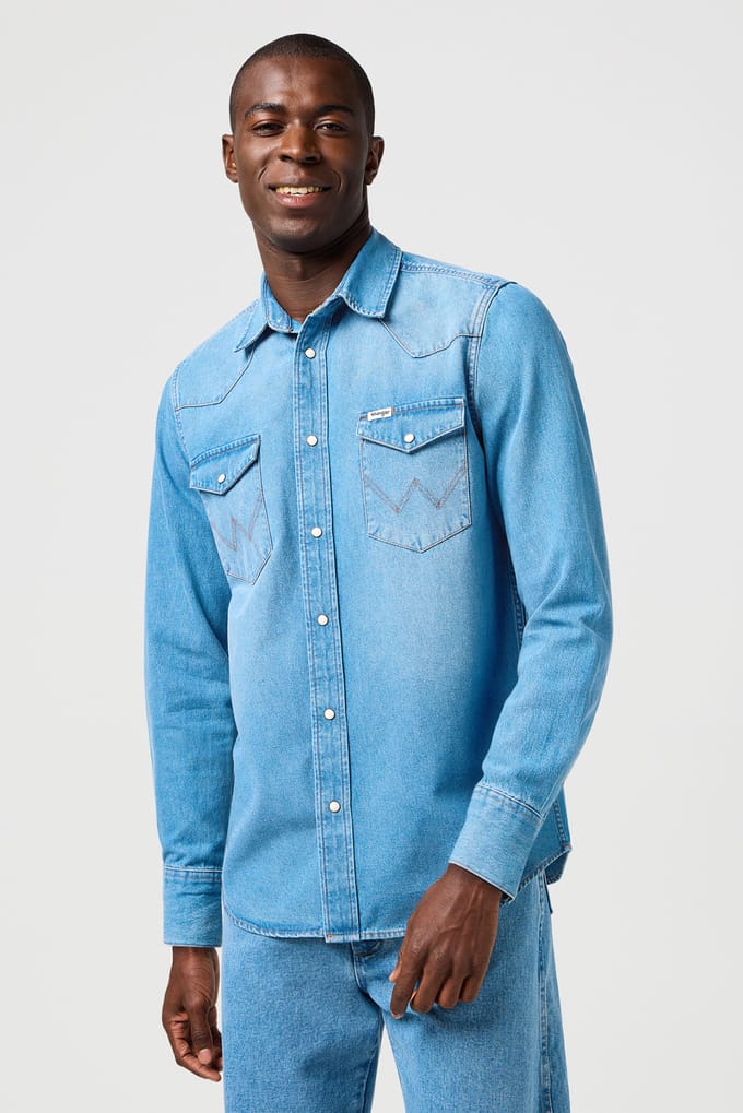 Wrangler denim overhemd mid light wash