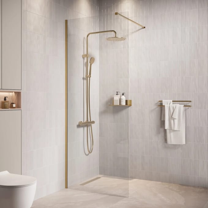 Badplaats Douchewand Florida 90 x 200 cm – Goud – Inloopdouche 8 mm Veiligheidsglas